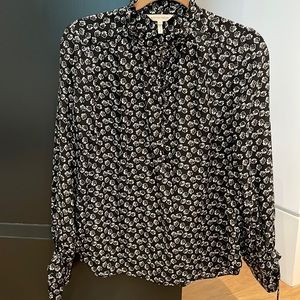 Rebecca Taylor black floral print silk top